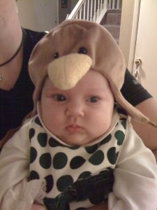 Auntie Fisha dressing me in Austin's turkey outfit